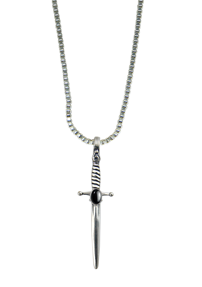 Sterling Silver Detailed French Sword Pendant With Hematite